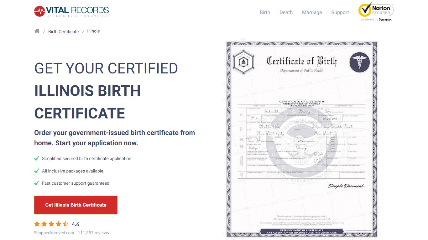 Get your certified Illinois Birth Certificate - Vital Records Online